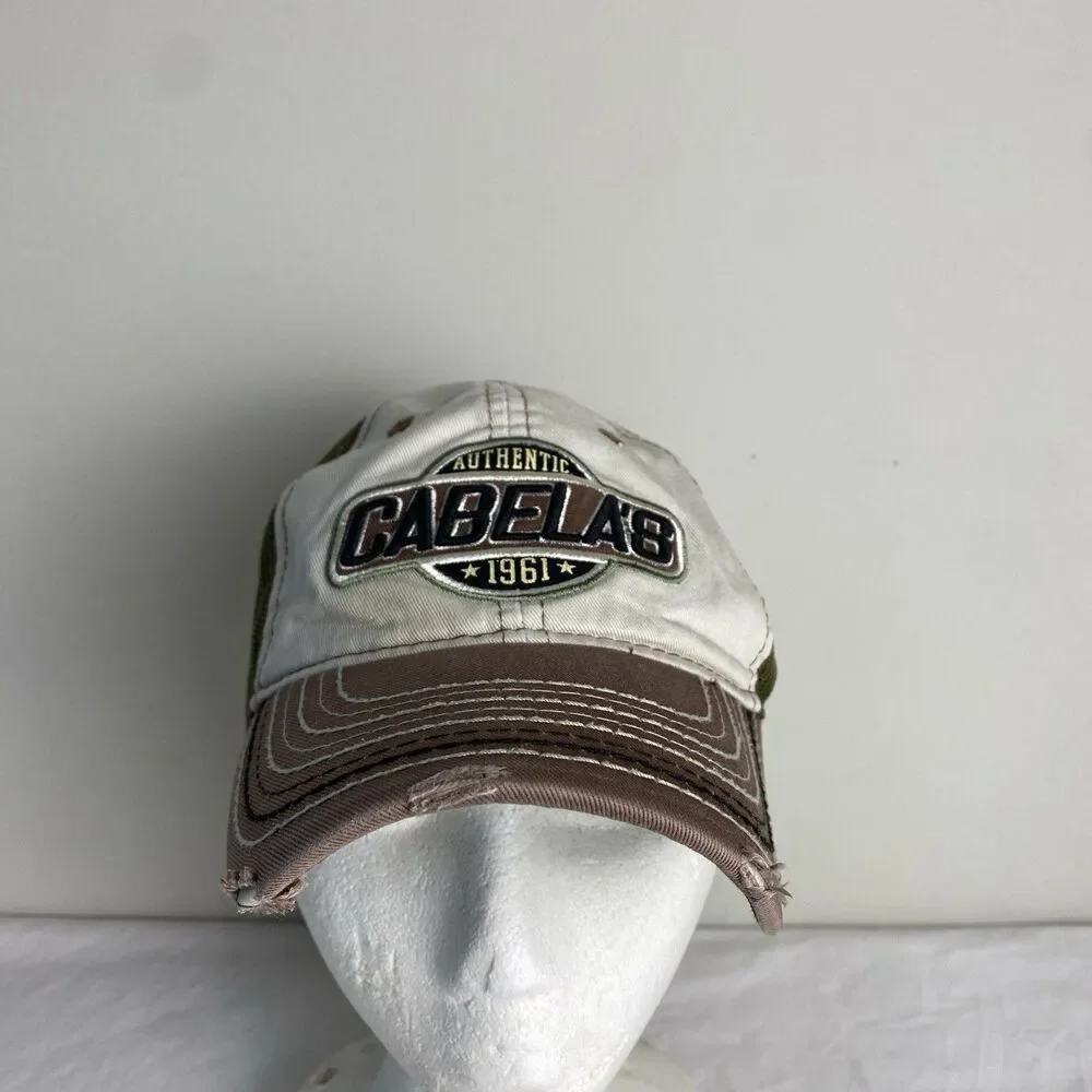 Cabela's hat cap mens Embroidered adjustable mesh back brown tan green outdoors